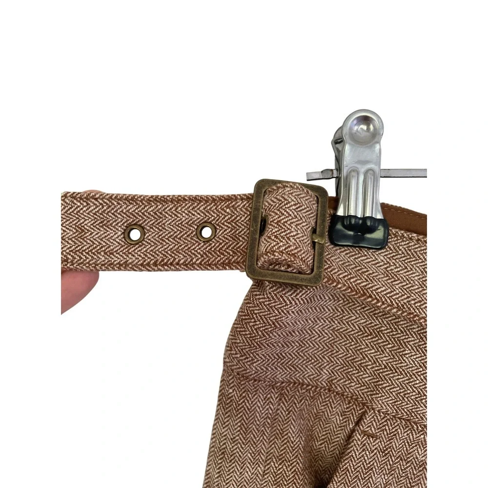 Banana Republic Brown Herringbone Linen Blend Wide Leg Pleated Pants Trousers 10